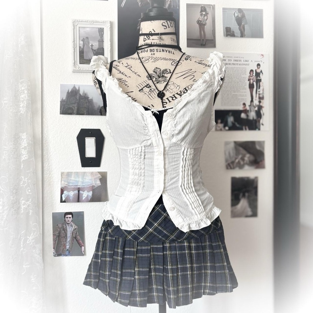 plaid blue pleated mini skirt
